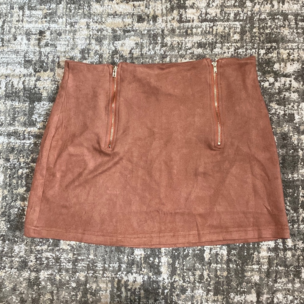 Shein Brown Velour Double Zipper Mini Skirt
